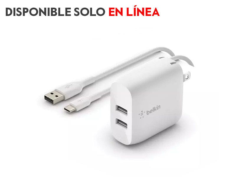 Belkin, Cargador de Pared doble USB de 24W + Cable USB a USB-C