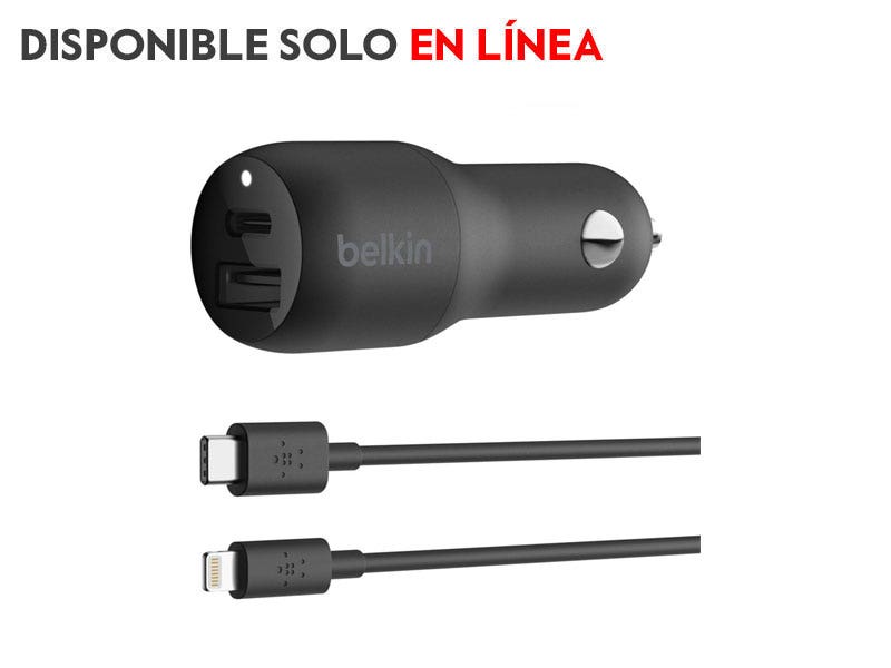 Belkin, Cargador de Carga Rápida para Carro con Cable USB-C a Lightning