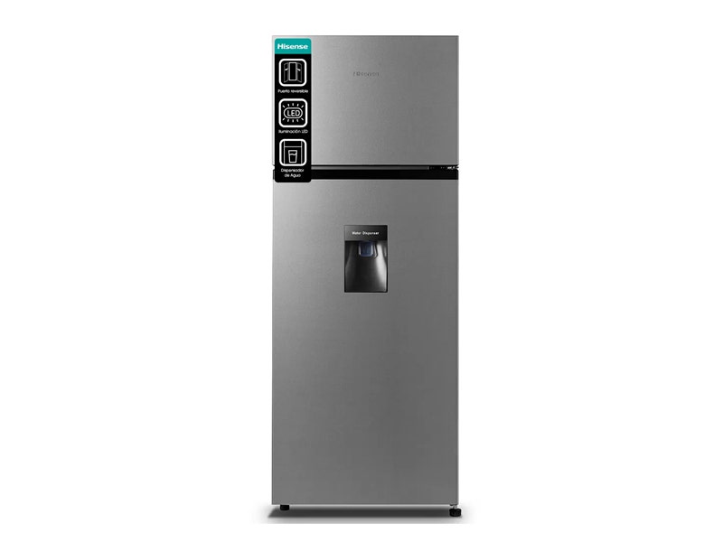 Refrigeradora frost de  7', dos puertas, con dispensador, color gris. Hisense RT80D6WGX