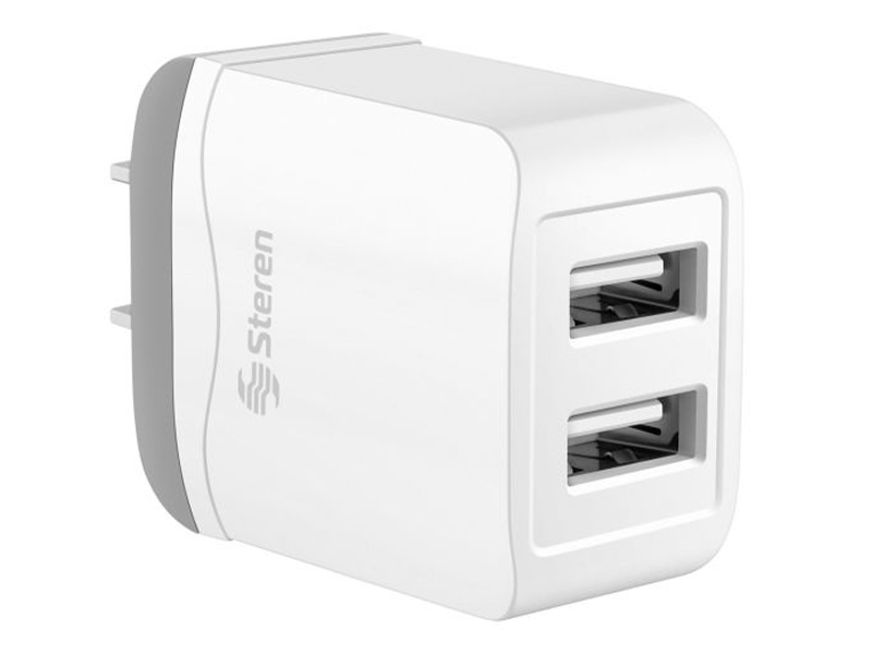 Steren, Cargador USB Doble de Pared, 2.1 AMP (Blanco)