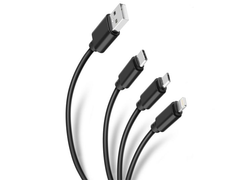 Steren, Cable 3 en 1, USB a Lightning, Micro y USB (Negro)